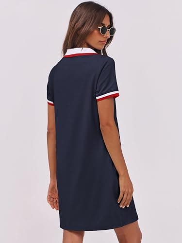 ANRABESS Women’s Polo Dresses Short Sleeve V Neck 2025 Casual Summer Tennis Golf Mini Shirt Dress with Pockets - Navy Blue - Small thumbnail 4