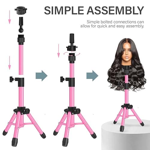 AliLeader 25 Inch Mannequin Head Stand Tripod for Mannequin Head Wig Stand Tripod Wig Head Stand for Training Heads and Canvas Block Head (Mannequin Head Not Included,Pink) thumbnail 5
