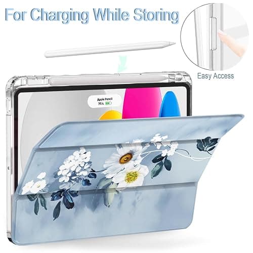 Feams Slim Case for iPad Air 11-inch M3 2025 / M2 2024, iPad Air 5th Generation 2022 / iPad Air 4th Generation 2020 10.9 Inch Case Clear Back with Pencil Holder & Auto Sleep, Blue Floral thumbnail 5