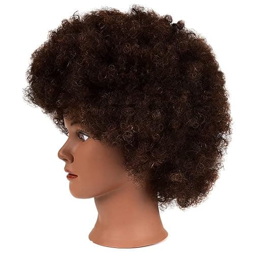 MORRIS 10” Human Hair Training Afro Mannequin Head – Short Curly Hair for Beginners to Practice Braiding, Cutting, Styling – Includes Clamp thumbnail 4