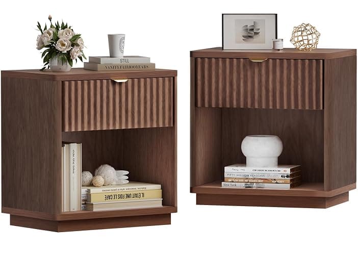 SnuHome Nightstands Set of 2, Nightstand with Drawers Bedside Table End Table, Modern Fluted Nightstand Bed Side Table for Bedroom Living Room Home Office (Brown) thumbnail 8