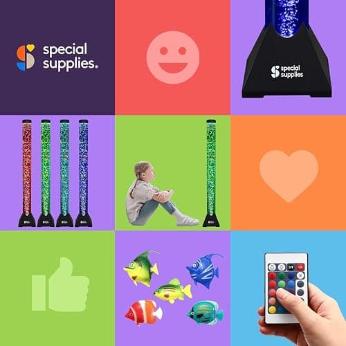 Special Supplies Aquarium Sensory Fish Bubble Light Tube with 16 LED Color Changing Nightlight Effect, Remote Control, and 8 Fishes, Colorful Floor Standing Lamp for Kids and Adults (4 feet) thumbnail 7