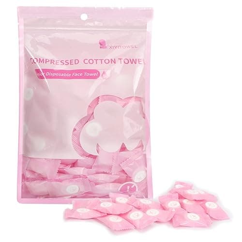 Classycoo Compressed Towel 100 PCS Mini Tablets Disposable Portable Face Towel Cotton Coin Tissue Eco-Friendly for Travel, Camping, Hiking, Sport, Beauty, Home Hand Wipes, Outdoor Activities Pink - 100 Count (Pack of 1) - Pink