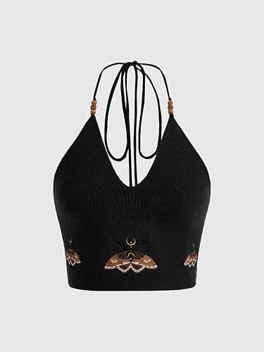Verdusa Women's Y2k Halter Tops Gothic Clothes Summer Going Out Tops Crochet Cami Tie Boho Cowgirl Outfits thumbnail 5