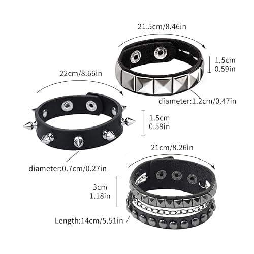 Ulekuke 3 Pcs Punk Rock Studded Bracelet Set Spiked Leather Cuff Bracelet for Men Women 80s Wristband Emo Bracelet Adjustable thumbnail 4