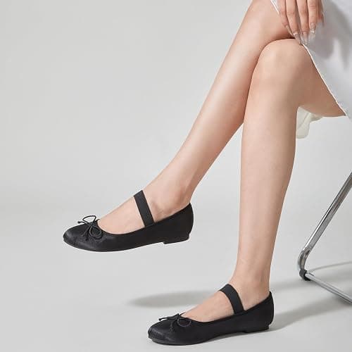Trary Flats for Women Closed Round Toe Ballet Flats Mary Jane Shoes Women with Elastic Strap Cute Bowknot Comfortable Dress Shoes for All-Year Daily Work Casual Wear thumbnail 6