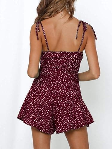 Jeanewpole1 Women's Boho Floral Wide Leg Short Romper Spaghetti Strap Smocked Jumpsuit thumbnail 2