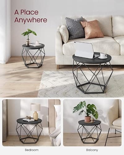 VASAGLE Small Coffee Table Set of 2, Round Coffee Table with Steel Frame, Side End Table for Living Room, Bedroom, Office, Charcoal Gray and Ink Black - 19.7”Dia. x 15.7”H - Charcoal Gray + Ink Black thumbnail 4