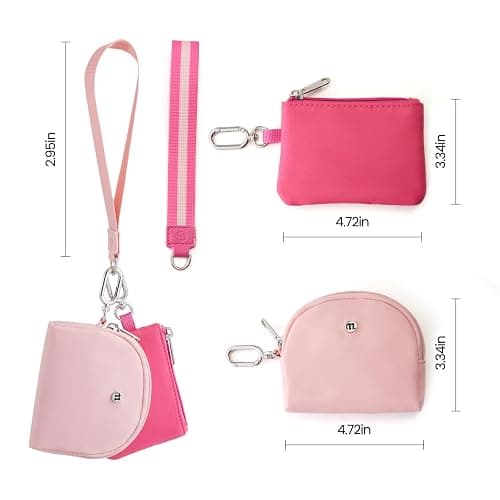 Mini Dual Pouch Wristlet Wallet for Women – Zip Around wristlet Keychain Wallet with 2 Wristlets, Ideal for Dog Walking, Coffee Runs & Lunch Break Essentials (Rose+Pink) thumbnail 4