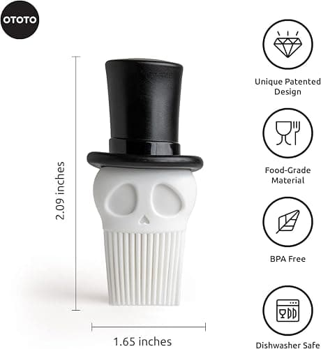 OTOTO Skully Basting Brush - Food Basting Brush for Cooking, Halloween Gifts, Gothic Kitchen Brush, Spooky Gifts, Skull Kitchen Accessories thumbnail 2