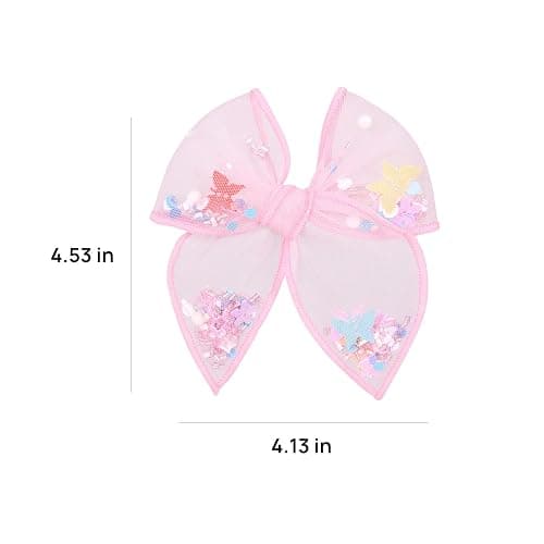 Floral Butterfly Fairy Hair Bow Clips 4" for Girls Women, 2pc Pink Mesh Tulle Shaker Fable Bow Alligator Hairpins, Spring Summer Birthday Wedding Party Dress Accessory Gift thumbnail 7