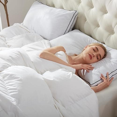 APSMILE Lightweight Down Feather Fibers Comforter Full/Queen Size, Fluffy Duvet Insert for Warm Weather/Hot Sleepers -Ultra Soft 100% Organic Cotton Cover, High FP Summer Duvet (White, 90x90) thumbnail 4