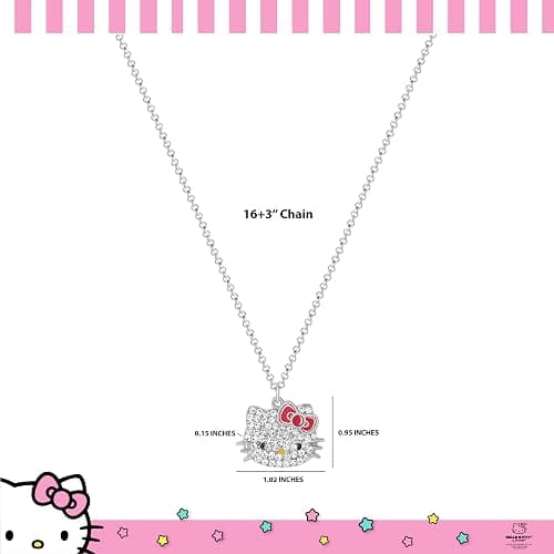 Hello Kitty Sanrio Pave Crystal Pendant Necklace for Women Official License, 16"+3" Sparkly Necklace with Enamel Plating thumbnail 5