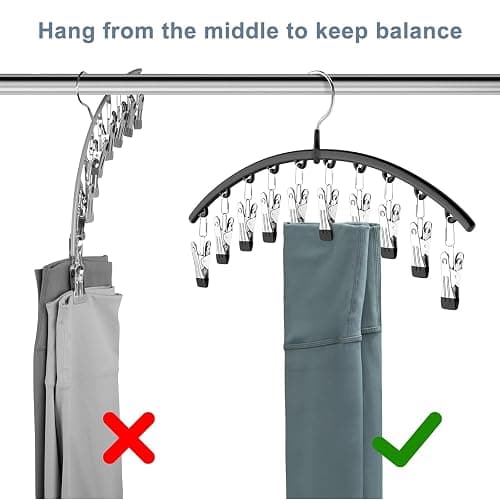 Volnamal Legging Organizer for Closet, Metal Yoga Pants Hangers 2 Pack w/10 Clips Holds 20 Leggings, Space Saving Hanging Closet Organizer w/Rubber Coated Closet Organizers and Storage, Black thumbnail 6