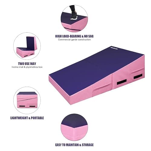 Matladin Incline Gymnastics Wedge Mat, Folding Gymnastics Mat for Kids Girls Home Training Exercise - Purple+Pink - 47.5 in x 24" thumbnail 3