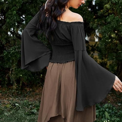 SCARLET DARKNESS Damen Renaissance Trachtenbluse Schulterfrei Gesmokte Mittelalter Shirt thumbnail 4