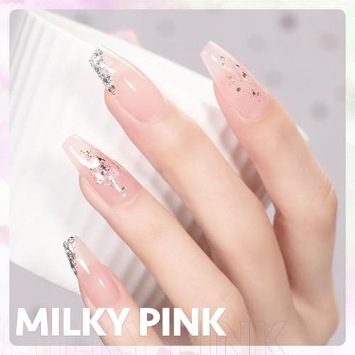 GAOY Pink Jelly Nude Gel Nail Polish, 16ml Sheer Translucent Soak Off Gel Polish, UV Light Cure for Nail Art DIY, 1643 Milky Pink thumbnail 3