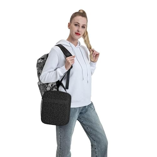 DORKEIXIA Black Leopard Cheetah Print Animal Skin Print Insulated Lunch Bag Portable Reusable Zipper Lunch Box For Men Women Work Picnic Travel Camping thumbnail 2