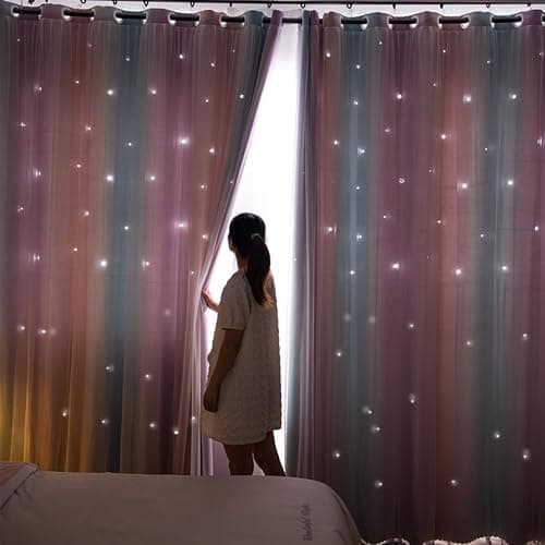 Yancorp Curtains for Girls Bedroom Kids Room Curtain Colorful Window Nursery Curtain 96 inches Length Room Darkening Grommet 2 Layers (Pink Purple, W52 X L96) - Pink Purple Green - 52"W x 96"L (Pack of 1) thumbnail 5