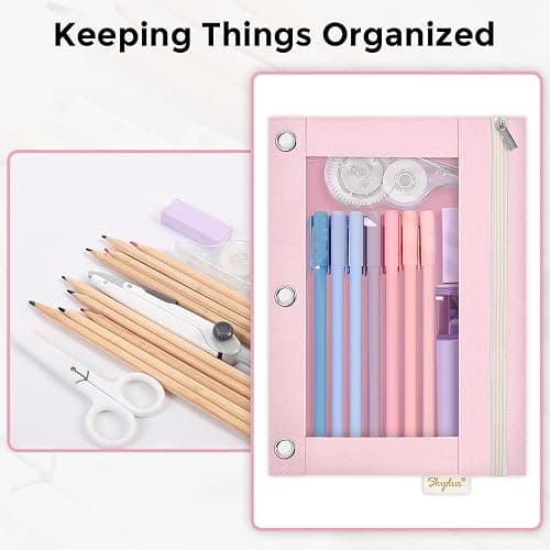 SKYDUE Pencil Pouch for 3 Ring Binder, Zipper Pencil Pouches for Girls Boys, Clear Window Pencil Bag, 3 Ring Pencil Pouch Case for Binder, Durable Organizer for School Supplies thumbnail 9