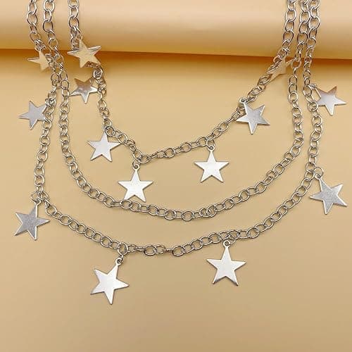VEINTI+1 5 Pieces Silver Jeans Pants Chain Belt Goth Grunge Chain Pocket Waist Chain with Star Moon Snake Lock Decorations for Women/Men - Star Lock thumbnail 9
