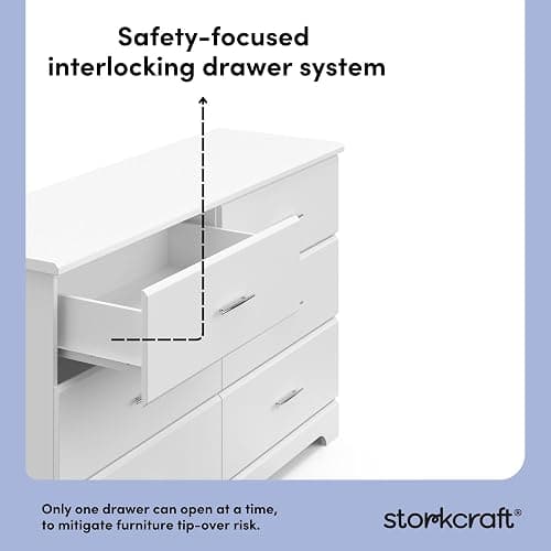 Storkcraft Brookside 6-Drawer Dresser (White) – GREENGUARD Gold Certified, White Dresser for Bedroom, Kids & Nursery Storage Chest, Safety Interlocking Drawers, Pre-Installed Tracks, Kids Chest thumbnail 7