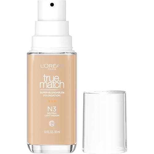 L'Oreal Paris True Match Super-Blendable Foundation, Medium Coverage Liquid Foundation Makeup, N3, Light Medium, 1 Fl Oz - Image 1