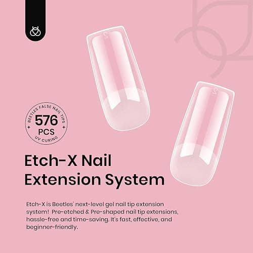 Beetles Nail Tips Medium Square 576Pcs 12 Sizes - Pre-Etched Soft Acrylic Nail Tips Half Matte False Nails Nail Art Full Cover Press Ons Nail Extensions Gift Set Home DIY Nail Salon thumbnail 8