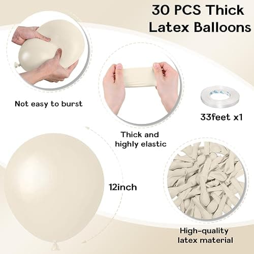Jobkoo White Sand Balloons, 12 Inch 30 Pcs Beige Balloon Boho White Latex Cream Balloons Matte Off White Sand Neutral Helium Balloons for Birthday Wedding Baby Shower Anniversary Party Decorations thumbnail 3