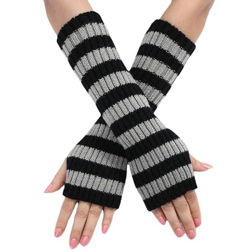 Y2k Striped Arm Warmers Long Fingerless Knitted Gloves Punk Gothic Alt Emo Scene Cool Winter Arm Sleeves Grunge Accessories - Image 1