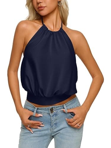 REORIA Women's Halter Backless Crop Top Sexy Sleeveless Summer Going Out Outfits 2026 Trendy thumbnail 4