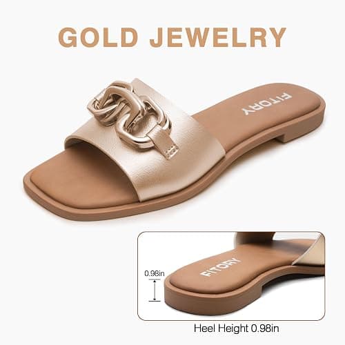 FITORY Women's Flat Sandals Fashion Slides With Soft Leather Slippers for Summer Size 6-11 thumbnail 3