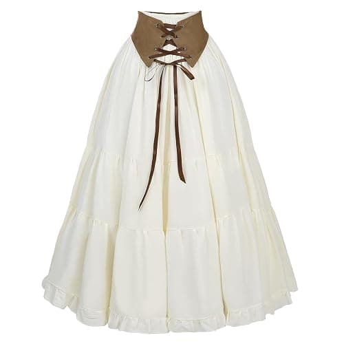 CR ROLECOS Womens Renaissance Skirt Victorian Lace-up High Waist Peasant Long Skirt - Image 1
