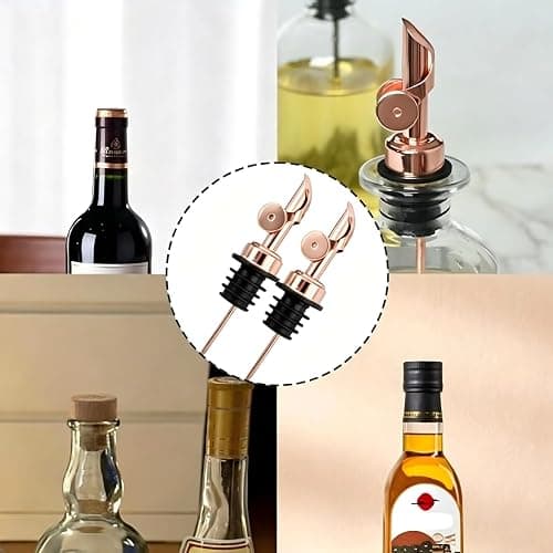 Olive Oil Dispenser Spout Stainless Steel Auto Flip Pourer 2Pk Rose Gold | 304 stainless steel, auto flip-top, leak-proof stopper, fits standard oil bottles, easy clean, for kitchen & cocktail use thumbnail 5