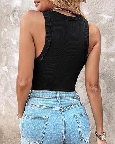 CHICME Women Built-in Bra Tank Tops Sleeveless Casual Shirts Racerback Ribbed Fitted Tank Tops thumbnail 3