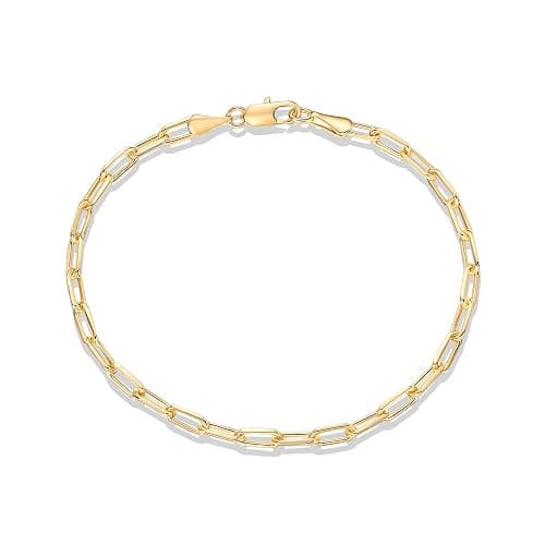 PAVOI 14K Gold Plated Paperclip/Curb/Figaro Chain Adjustable Bracelet for Women - Yellow Gold - Paperclip - Image 1