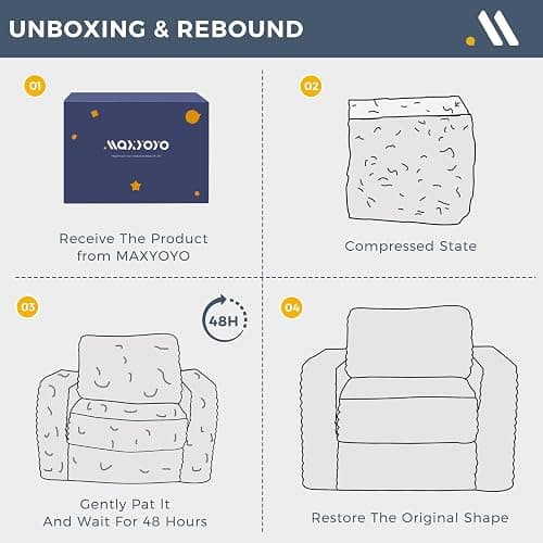 MAXYOYO Bean Bag Chair for Adults, Upholstered Floor Sofa with Pillows and Armrests, Bean Bag Sofa Plush Chair Couch for Bedroom Living Room, Dark Grey thumbnail 8