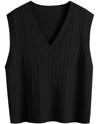 SUNSESS Sleeveless Jumpers for Women V Neck Cable Knit Sweater Vest Chunky Ribbed Pullover Tank Top - Image 1