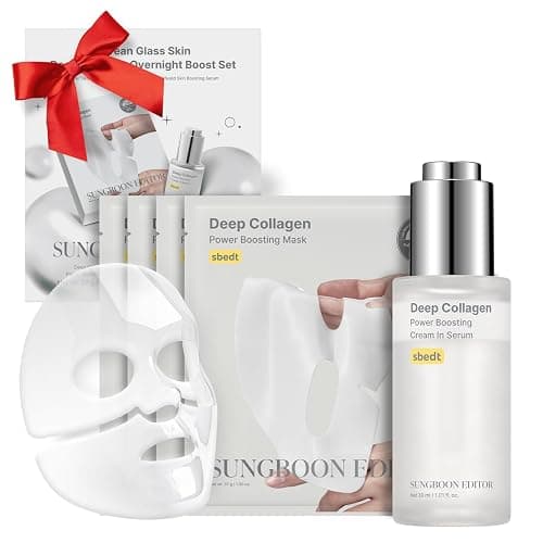 SUNGBOON EDITOR Deep Collagen Boost Set | Face Mask (4ea) & Serum | Glass Skin & Firming Care Kit | 2.16M ppb Collagen + Volufiline | Stocking Stuffers, Gifts for Women | Korean Skincare - Image 1