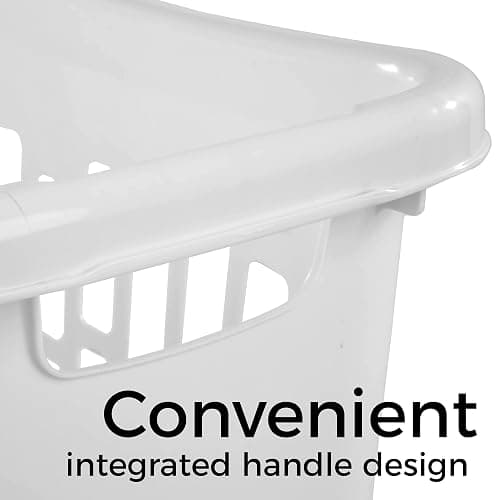 Large Plastic Laundry Hamper, White, Slim Rectangular, Ventilated, 63 Liter, Reinforced Handles, Clothes Basket for Bathroom, Dorm, and Closet thumbnail 3