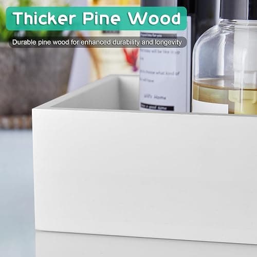 ALELION White Bathroom Basket - Wooden Toilet Tank Paper Basket with Handle for Organizing - Back of Toilet Storage Organizer for Bathroom Tank Topper Counter - White Bathroom Decor Box thumbnail 5