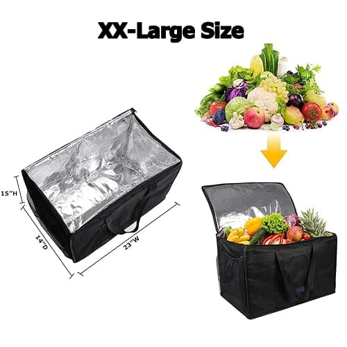 cherrboll Insulated Food Delivery Bag with Side Pockets, Thick Insulation, Commercial Thermal Carrier for Restaurant Catering or Food Transport - 23" x 14" x 15" thumbnail 2