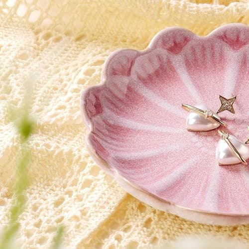 JAMEND CLXP Lotus Ring Holder Dish Small Indoor Ash Tray, Ceramic Dessert Plate Trinket Jewelry Holder Organizing Necklace Earrings for Parents Friends Sister, Pink. All Jewelries Are NOT Included. thumbnail 4