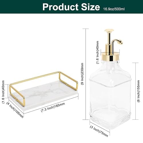 BathAce Coffee Syrup Dispenser for Coffee Bar, Clear Glass Syrup Bottles with Pump, Refillable Maple Syrup Storage, Coffee Station Accessories and Organizer, 500ml, Set of 2 + Tray (Gold) thumbnail 3