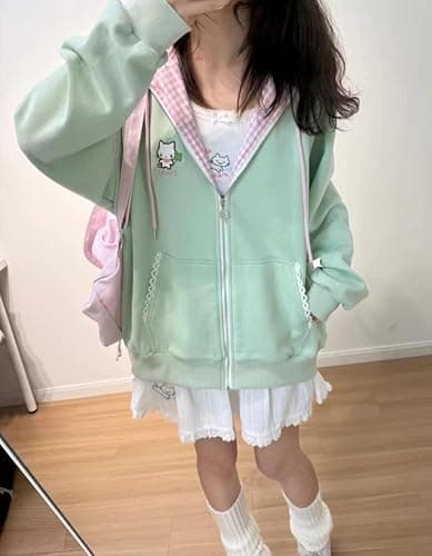 DINGXIANGJU Y2K Cutecore Kawaii Hoodie Women Cute Cat Zip Up Harajuku Oversize Japan Aesthetic Shoujo Girl Teen Top Clothes thumbnail 3
