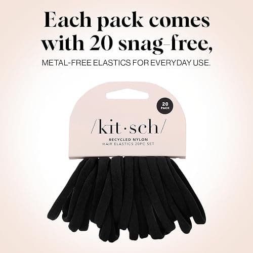 Kitsch Black Hair Ties No Damage - Strong, Stretchy Hair Bands | Soft Nylon Ponytail Holders, Snag-Free Rubber Bands, Perfect for Updos & Braids | Ideal Gifts for Women - Black, 20pcs thumbnail 4