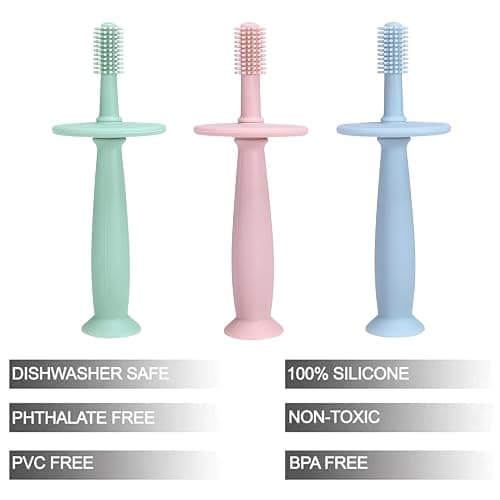 PandaEar 3 Pack Silicone Baby Toothbrush Teethers - Teething Toys Training Oral Care for Infants 0-12 Months+ thumbnail 3