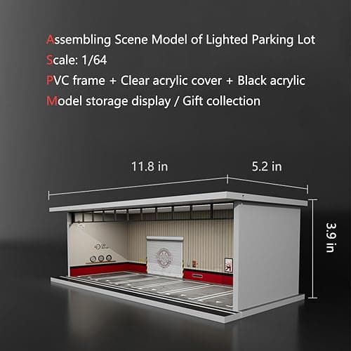 Bivitre 1/64 Diorama Display Case with LED Lights - Compatible with Hot Wheels Matchbox Mini GT Diecast Cars, for Model Car Display and Storage, Stackable Garage(Red Brick) thumbnail 5