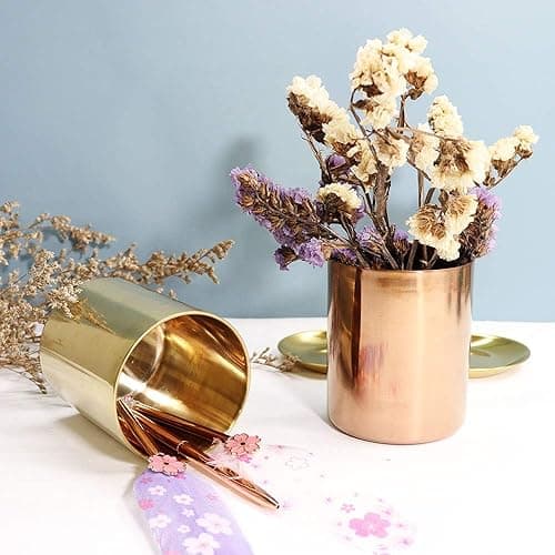MultiBey Gold Pencil Holder Cup, Luxury Pen Holder Metal Organizer Small Vase, Desk Accessory for Office Home - Gold thumbnail 7