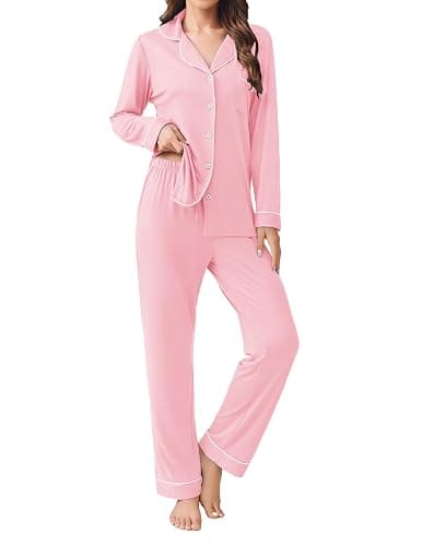 Ekouaer Womens Pajamas Set 2 Piece Button Down Pjs Soft Long Sleeve Top and Pants Sleepwear Set Lounge Sets - Image 1